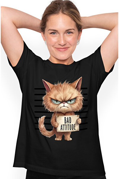 StoryGift Romania Tricou Femei cu pisica in puscarie cu mesajul "Bad attitude...