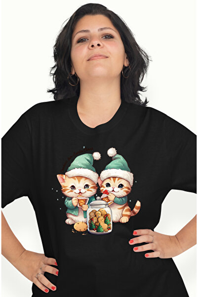 StoryGift Romania Tricou Femei cu 2 pisoi cu mesajul "Cookies for Santa Claus...
