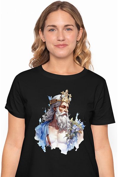StoryGift Romania Women's T-shirt with a Greek god, Zeus, lightning, Mount Olympus, mythology, Greeks, put BLK_L
