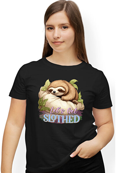 StoryGift Romania Tricou Femei cu animalul sloth/lenes cu mesajul "Let's get ...