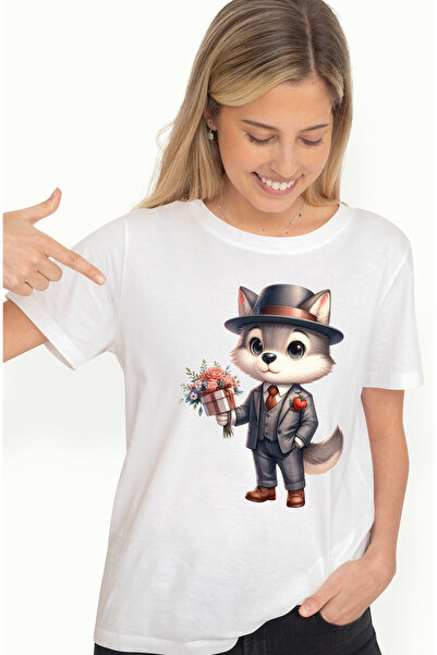 StoryGift Romania Tricou Femei cu un lup la costum, ilustratie, palarie, buch...