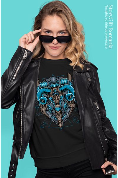 StoryGift Romania Tricou Femei Cu Berbec, Mecha, Robot, Geometric, SF, Cyberpunk, Multicolor cu i BLK_L