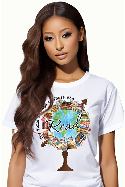 StoryGift Romania Tricou Femei cu multe teancuri de carti in jurul Pamantului...