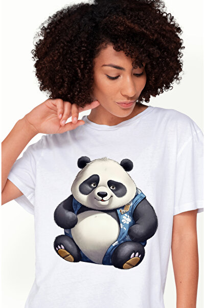 StoryGift Romania Tricou Femei cu un urs Panda gras, ilustratie, animal pe ca...
