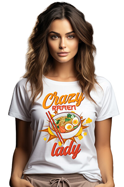 StoryGift Romania Tricou Femei cu mesajul "Crazy ramen lady", ilustratie, man...