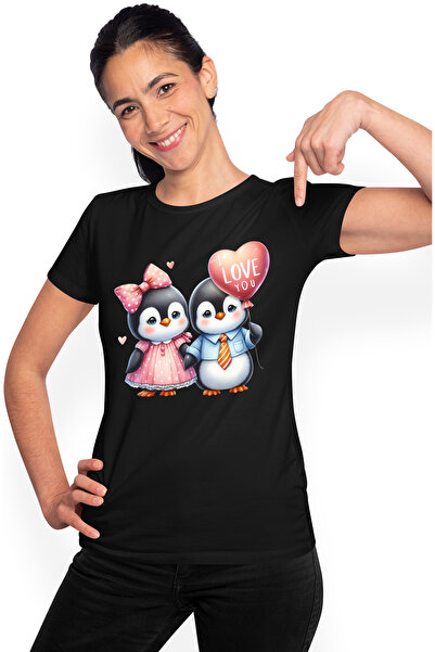 StoryGift Romania Tricou Femei cu 2 pinguini veseli, relatie, prietenie, impr...
