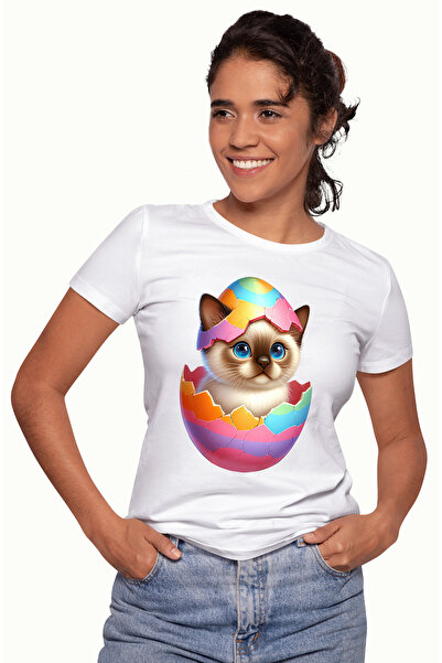 StoryGift Romania Tricou Femei cu o pisicuta Birmaneza care iese dintr-un ou ...