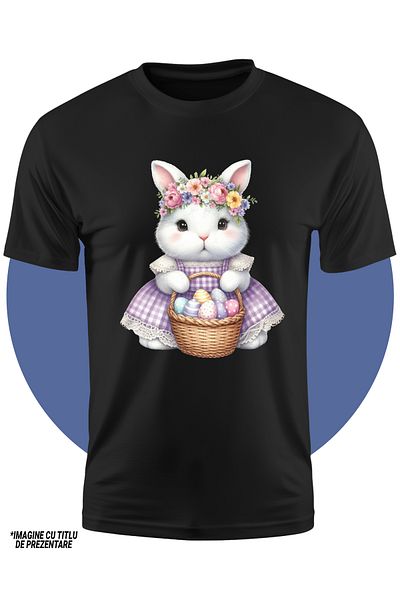StoryGift Romania Tricou Copii Cu O Iepuroaica Timida, Ilustratie, Tine Un Cosulet Plin Cu Oua Vopsite, Coro