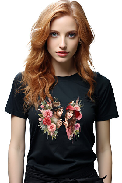 StoryGift Romania Tricou Femei cu o femeie si un barbat, trandafiri, natura, ...