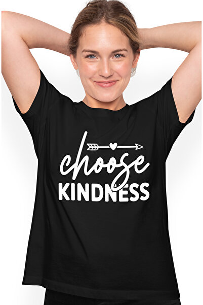 StoryGift Romania Tricou Femei cu inimioara si sfatul "Choose kindness" - alege bunatatea cu impr BLK_L