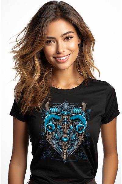 StoryGift Romania Tricou Femei Cu Berbec, Mecha, Robot, Geometric, SF, Cyberpunk, Multicolor cu i BLK_L