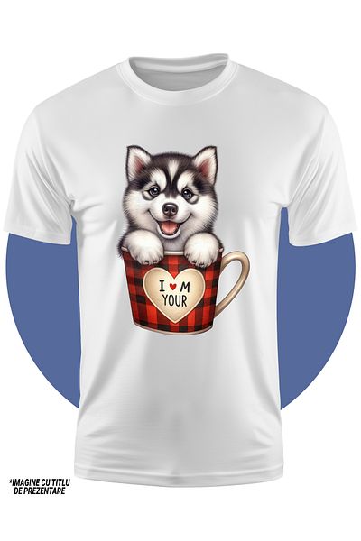 StoryGift Romania Tricou Copii Cu Un Catel Malamut De Alaska, Ilustratie, Sta Intr-o Ceasca, Important, Cafe