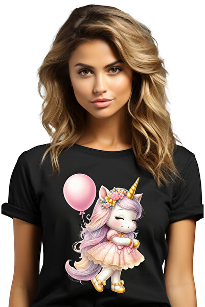 StoryGift Romania Tricou Femei cu un ponei imbracat intr-o rochita, ilustratie, roz, imbujorata, c BLK_M