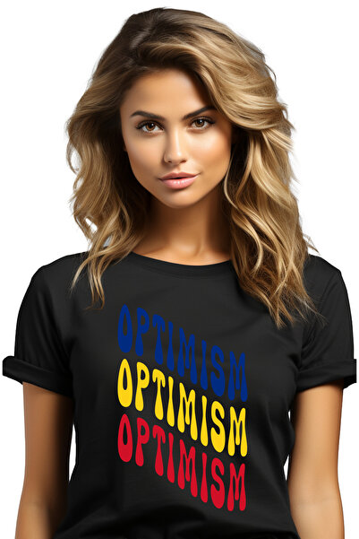 StoryGift Romania Tricou Femei Cuvantul Optimism, in Culorile Steagului Roman...