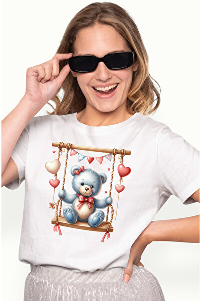 StoryGift Romania Tricou Femei cu un ursulet care se da in leagan, ilustratie...