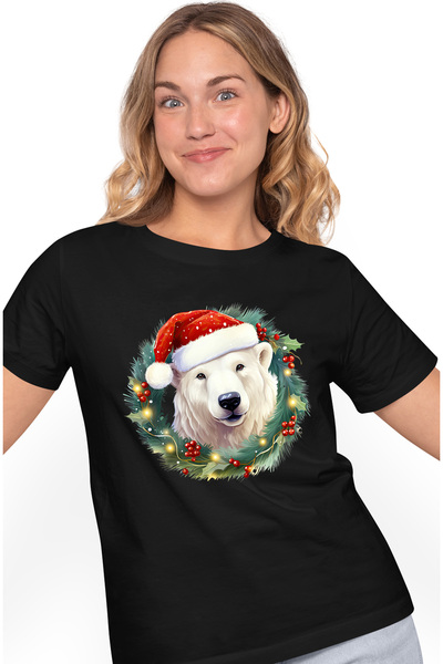 StoryGift Romania Tricou Femei cu un urs polar, ilustratie, caciula de Craciu...