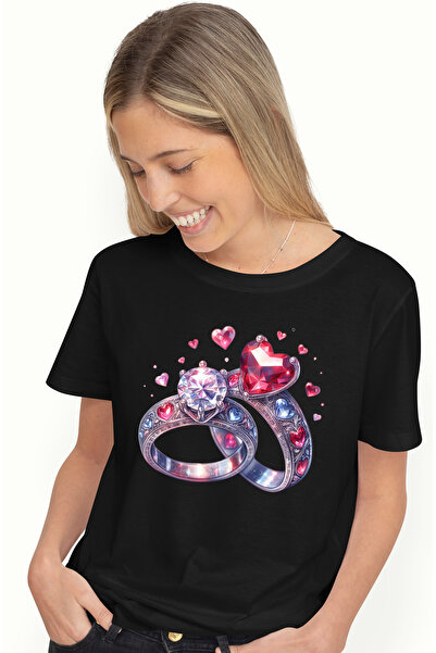 StoryGift Romania Tricou Femei cu 2 inele cu diamante, pietre pretioase, ilus...