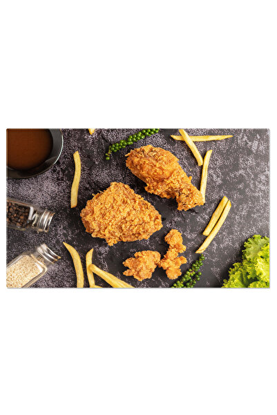 StoryGift Romania Tablou Canvas Placere Culinara Pui Prajit Si Cartofi Pai Pe Un Fund De Ciment Neagra Un Festin