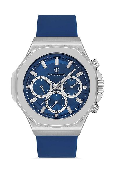 DAVID GUNER Men's Wristwatch with Silver Coated Blue Dial Dg-8494Gd-L3