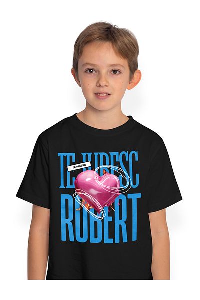 StoryGift Romania Tricou Copii Baieti Te Iubesc Robert, Dragoste, Inima, Iubire, Sfantul Valentin, Dragobete