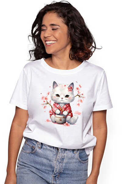 StoryGift Romania Tricou Femei cu o pisicuta alba care are vesminte tradition...