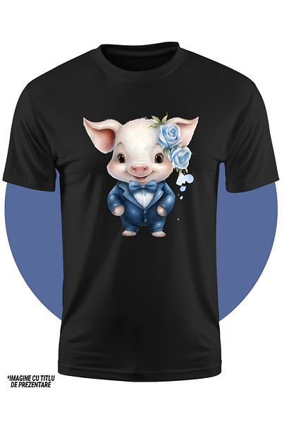 StoryGift Romania Tricou Copii Cu Un Purcelus Vesel, Ilustratie, Trandafiri, Fericit, La Costum, Animal Dome