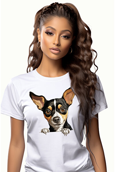 StoryGift Romania Tricou Femei cu un caine timid, ilustratie, se uita curios, are nevoie de grija, WHT_L