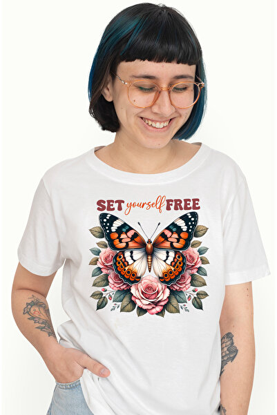 StoryGift Romania Tricou Femei cu mesajul "Set yourself free", ilustratie, mo...