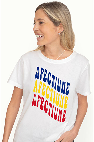 StoryGift Romania Tricou Femei Cuvantul Afectiune, in Culorile Steagului Roma...