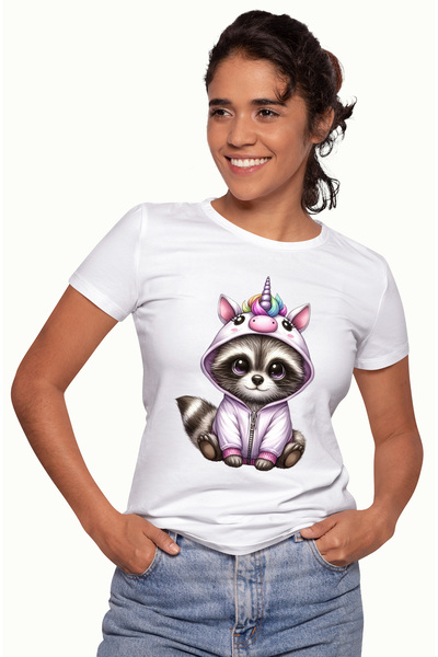 StoryGift Romania Tricou Femei cu un raton in costum de unicorn, ilustratie, ...