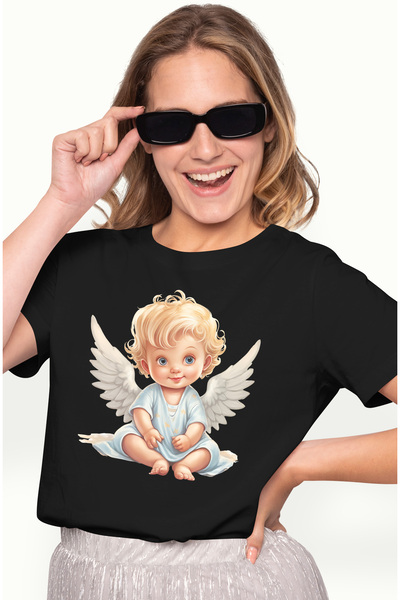 StoryGift Romania Tricou Femei cu un bebelus blond cu aripi de ingeras, ilust...