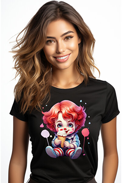 StoryGift Romania Tricou Femei cu o fetita clovn, ilustratie joker, are o ing...