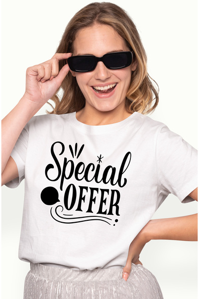 StoryGift Romania Tricou Femei cu textul in engleza "Special offer" - oferta speciala cu imprimeu WHT_M