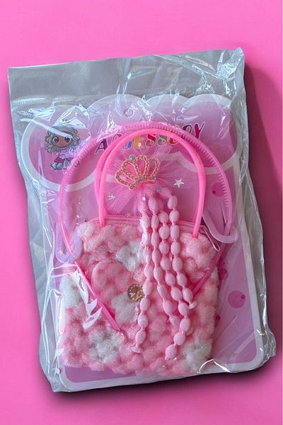 TAKIŞTIR Pink Color Children's Buckle Bag Crown Set