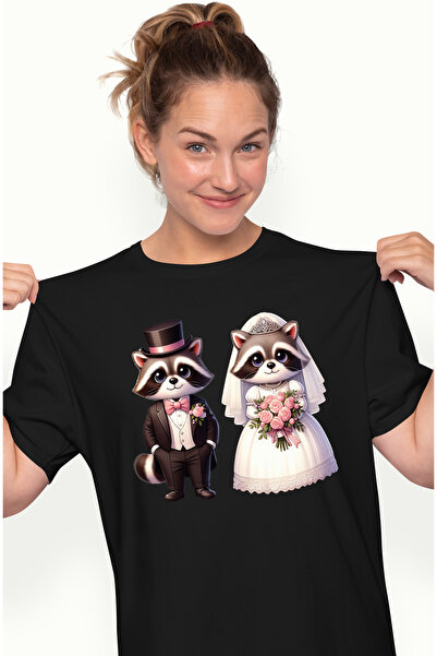 StoryGift Romania Tricou Femei cu o femela raton si un raton la nunta, ilustr...
