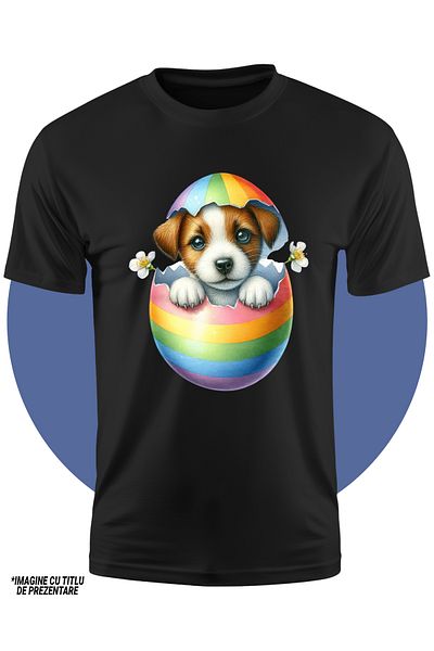 StoryGift Romania Tricou Copii Cu Un Catelus Care Iese Dintr-un Ou Spart, Ilustratie, Flori, Curios, Pentru