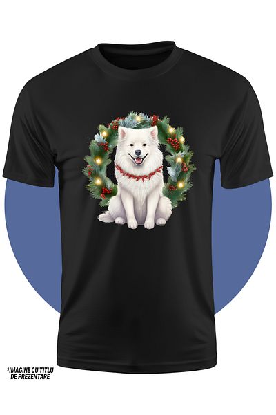 StoryGift Romania Tricou Copii Cu Un Caine Alb Cu Un Lant Din Vasc La Gat, Ilustratie, Coroana, Sarbatori, B
