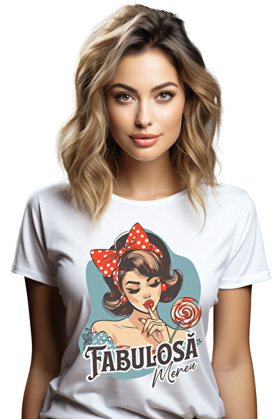 StoryGift Romania Tricou Femei Fata cu acadea si funda text fabuloasa mereu cu imprimeu pe Fata, 1 WHT_M
