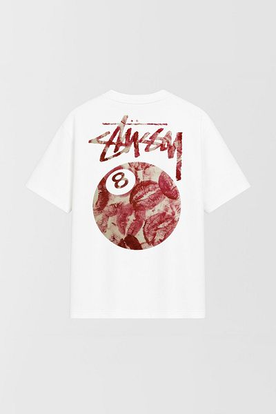 THE RULE Tricou unisex Stüssy Kiss imprimat supradimensionat, 100% bumbac, cu croială largă, texturizat, alb, cu decolteu, RF0512