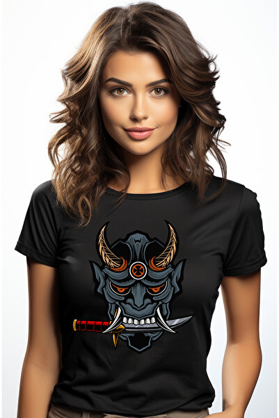 StoryGift Romania Tricou Femei Cu Masca, Oni, Demon, Pumnal, Multicolor cu im...