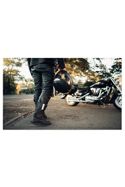 StoryGift Romania Tablou Canvas Motociclist Cu Casca In Mana, Chopper, Calatorie, Viteza, Sport, Transport 3110