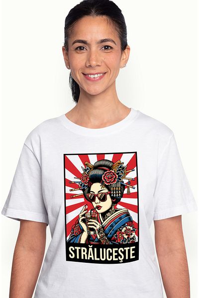 StoryGift Romania Tricou Femei Strluceste femeie stil japonez asiatic bautura cu imprimeu pe Fata, WHT_L