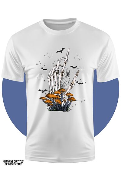 StoryGift Romania Tricou Copii Cu O Mana De Schelete Care Iese Din Pamant, Ilustratie, Ciuperci, Lilieci, Ha
