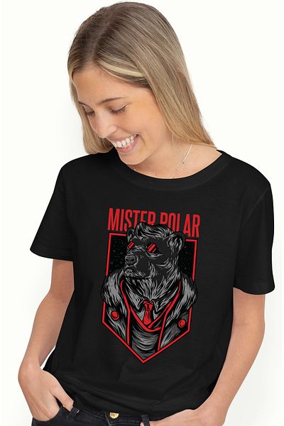 StoryGift Romania Tricou Femei Cu Urs Polar Cu Ochelarii De Soare In Costum Cu Cravata, Text In En BLK_L