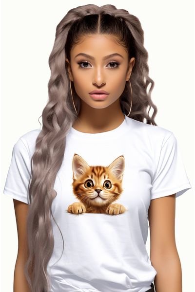 StoryGift Romania Tricou Femei cu o pisicuta surprinsa care sta agatata, ilus...