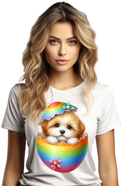 StoryGift Romania Tricou Femei cu un catelus blanos, timid, ilustratie, iese ...