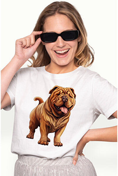 StoryGift Romania Tricou Femei cu un caine Shar Pei, ilustratie, ochi inchisi...