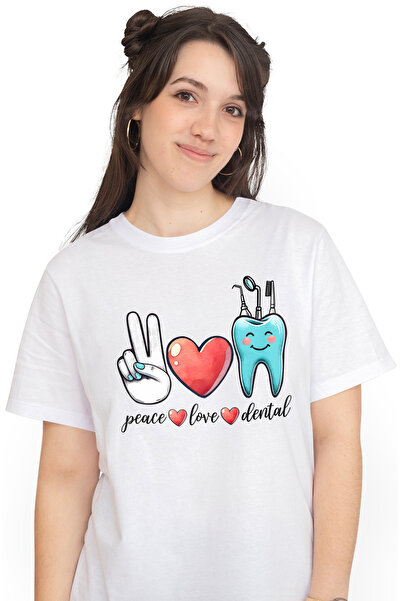 StoryGift Romania Tricou Femei cu mesajul "Peace, love, dental", profesie, il...
