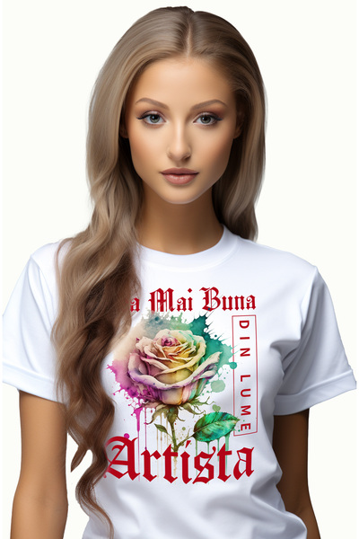 StoryGift Romania Tricou Femei Cu Textul Cea Mai Buna Artista, Din Lume, Floa...