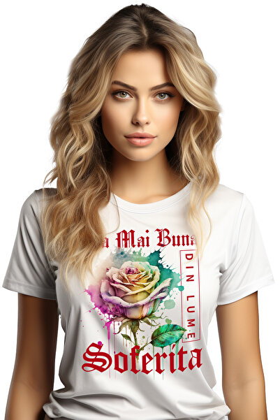 StoryGift Romania Tricou Femei Cu Textul Cea Mai Buna Soferita, Din Lume, Flo...